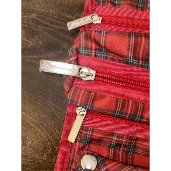 Eddie Bauer Red Plaid Jewelry Case Roll Up Travel Bag - Picture 3 of 7